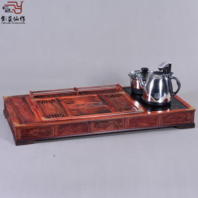 紅木茶盤實木質(zhì)大紅酸枝功夫茶具客廳電磁爐套裝長方形中式茶臺道
