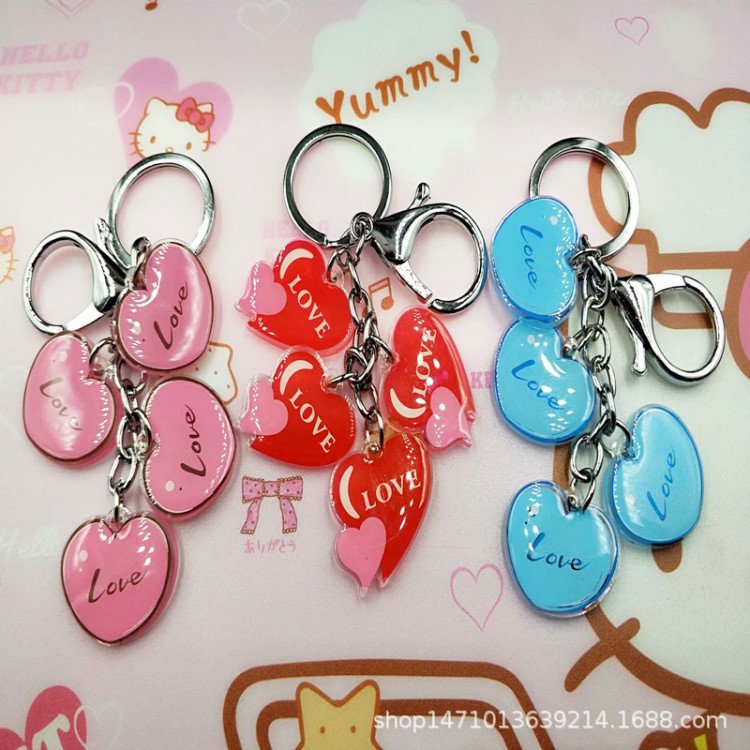 亞克力愛心LOVE情侶結婚帶龍蝦扣鑰匙扣鏈圈小掛件禮品禮物掛飾品
