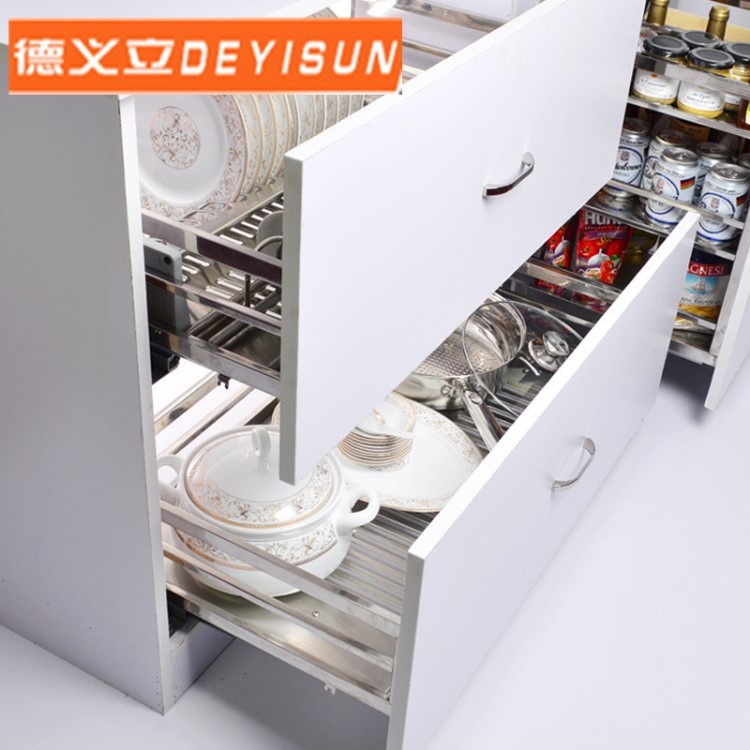 德義立櫥柜拉籃不銹鋼阻尼調(diào)味籃廚房廚柜碗碟盤雙層碗籃廠家批發(fā)