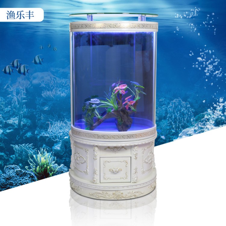 欧式半圆形鱼缸客厅底柜玻璃靠墙创意生态免换水家用落地水族箱