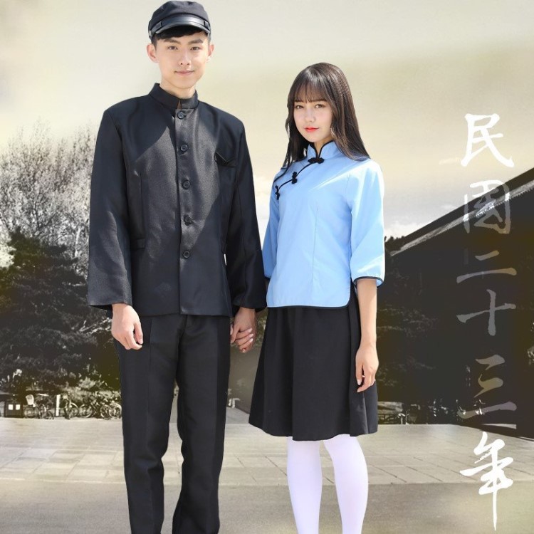 舞台中国风拍照大码运动会男女胖mm五四青年服装民国女装复古班服