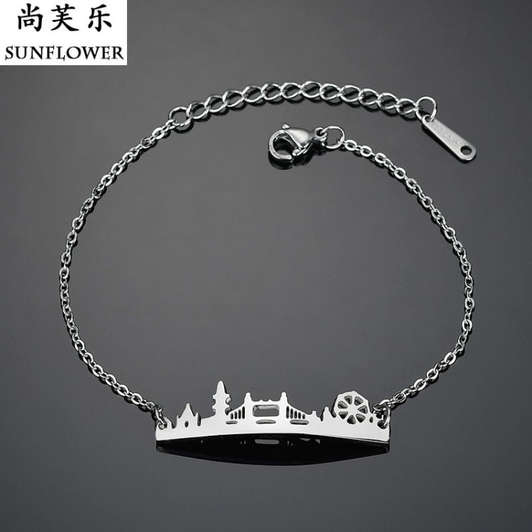 不銹鋼流行飾品 英國塔橋倫敦眼風景圖精美手鏈 旅游禮品廠家訂制