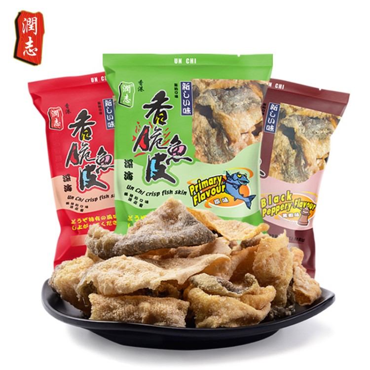 香港潤志香脆炸魚皮水產休閑零食50g烤磯燒魚皮組合套裝誠招代理