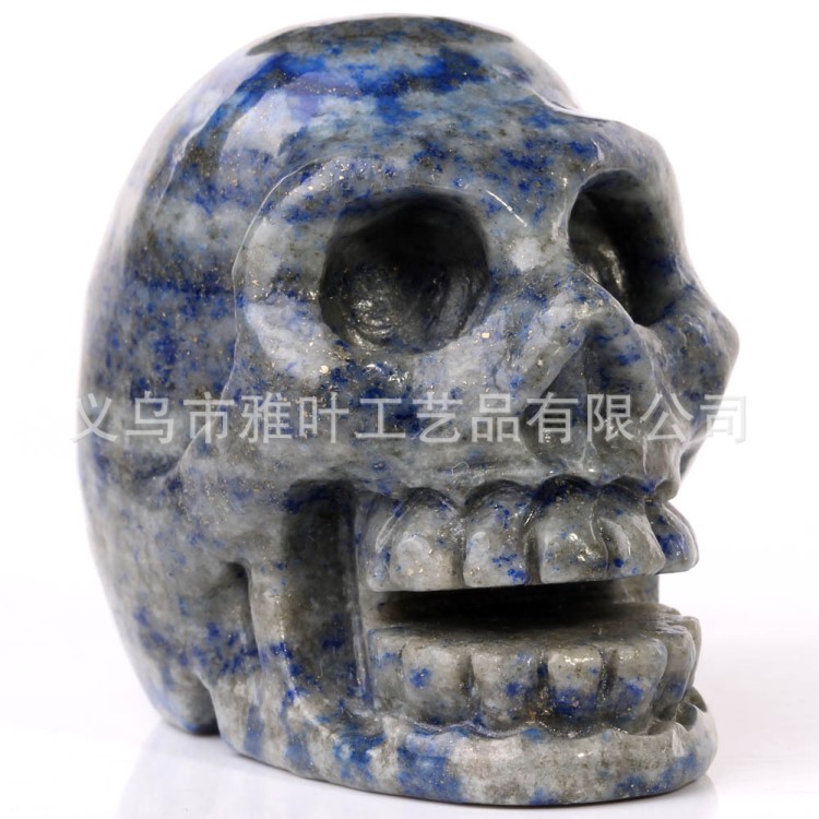 定制 半寶石原石拋光打磨雕刻骷髏頭擺件 青金石鬼頭