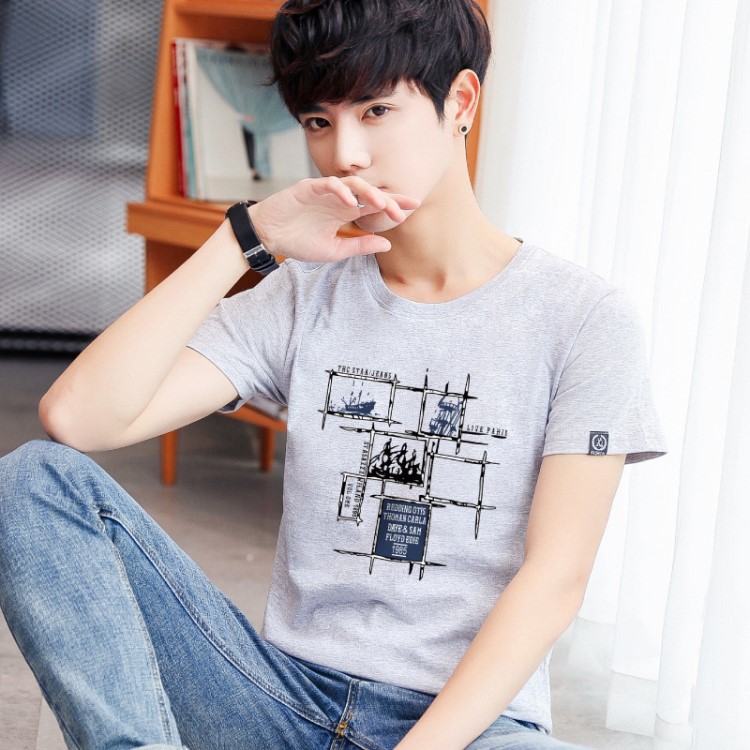 棉夏季男式新款短袖t恤男裝打底衫韓版修身休閑衣服男款T潮批發