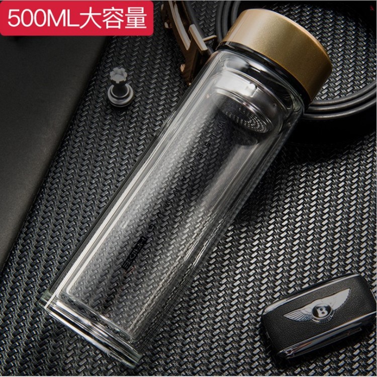 廠家直銷雙層玻璃杯 便攜隨手杯 耐熱大容量泡茶杯ins風glass杯子