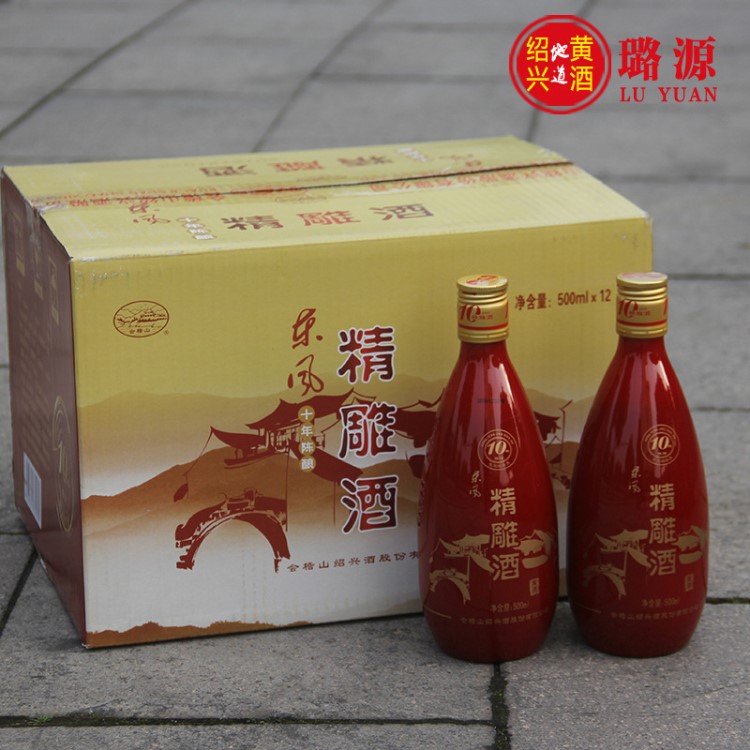 會(huì)稽山東風(fēng)十年陳精雕黃酒糯米酒善釀黃酒半甜型500ml&times;12瓶裝