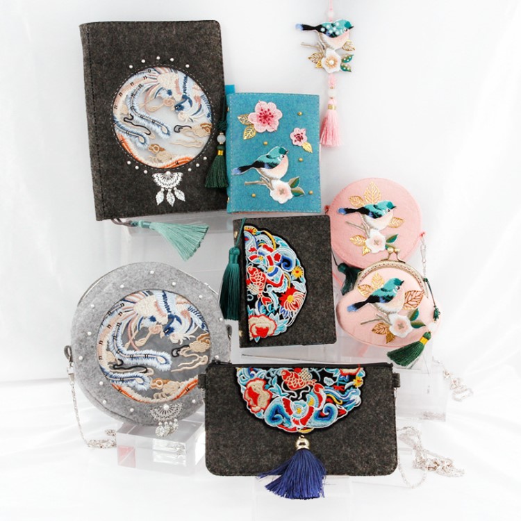 不織布A材料包 中國風(fēng)故宮文創(chuàng)手工diy制作刺繡零錢包筆記本挎包