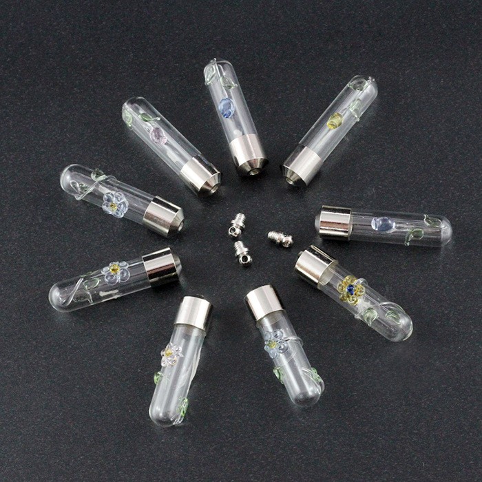 8MM繞花米雕瓶 創(chuàng)意手工項(xiàng)鏈透明擰絲玻璃瓶吊墜 DIY米上刻字