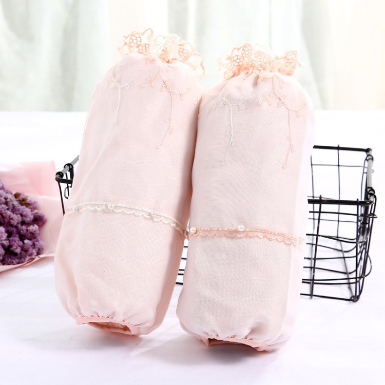 韓版繡花蕾絲中長款白色袖套女秋冬季袖筒防污成人辦公室居家套袖