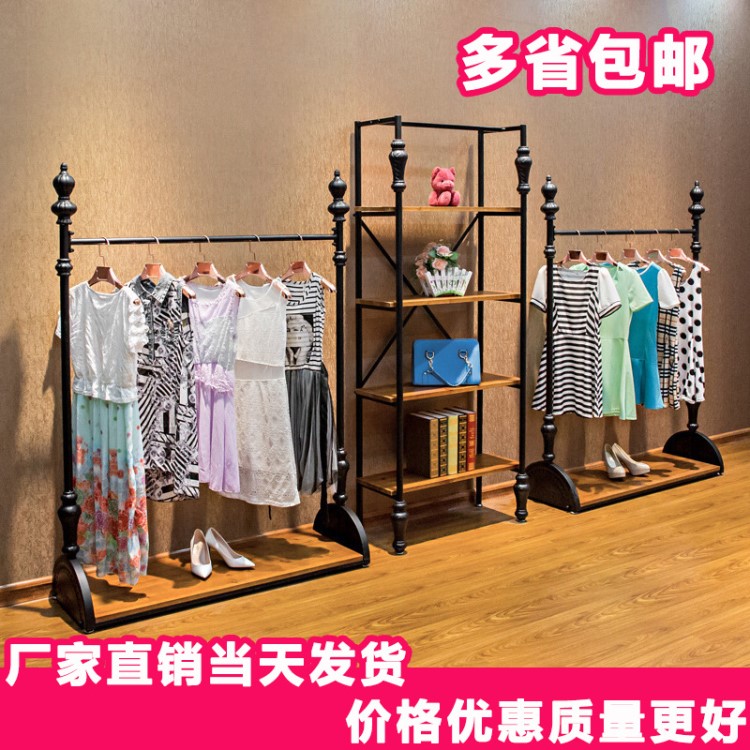 復(fù)古服裝店展示架童裝女裝衣架子落地式上墻側(cè)掛正掛男裝鐵藝貨架