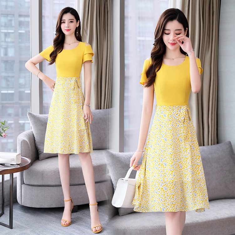 雪紡連衣裙女夏季2019年新款時尚洋氣減齡遮肚子流行夏天波點裙子