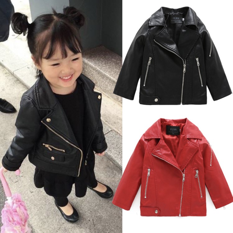 權律同款2018春秋裝新款時尚兒童寶寶洋氣小夾克服女童皮衣外套