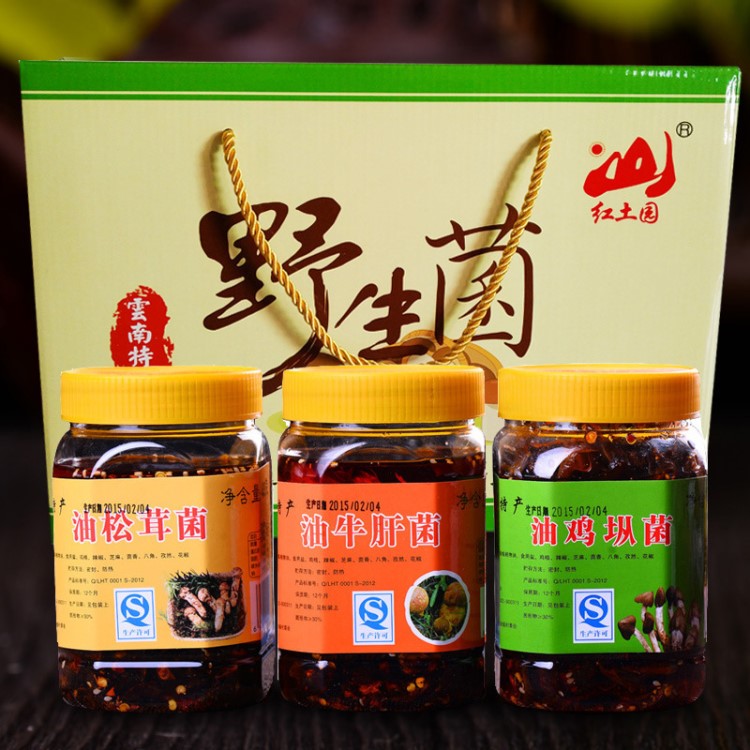 云南特产鸡枞油食用菌鸡枞菌牛肝菌松茸菌下饭菜400gX3瓶年货礼盒