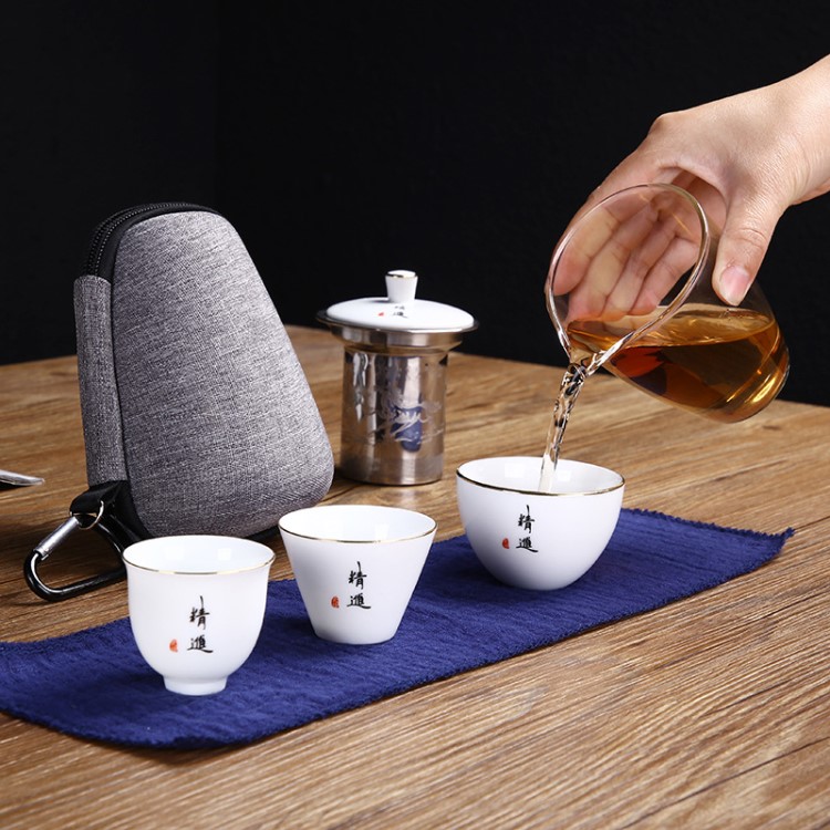 廠家直銷景德鎮(zhèn)手工畫(huà)山水如畫(huà)一壺四杯茶具陶瓷功夫禮品旅行便攜