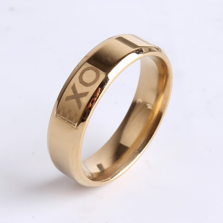 R775 6mm金色EXO鈦鋼戒指尾戒男女戒飾品批發