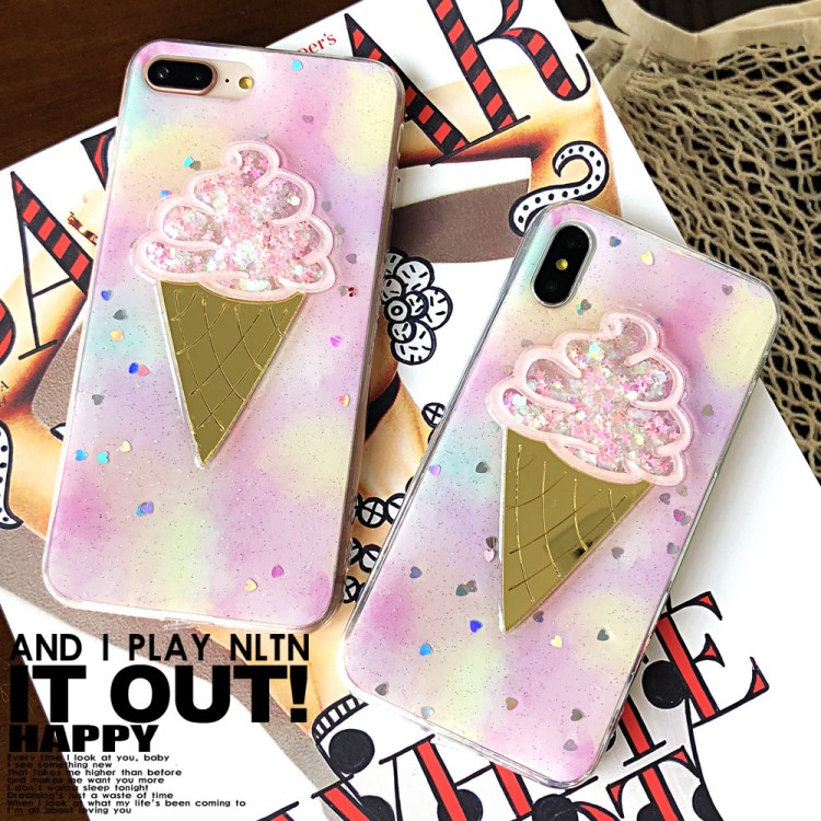 適用oppo冰淇凌滴膠流沙手機(jī)殼女款iphonex韓國(guó)雪糕鏡面粉色蘋(píng)果6