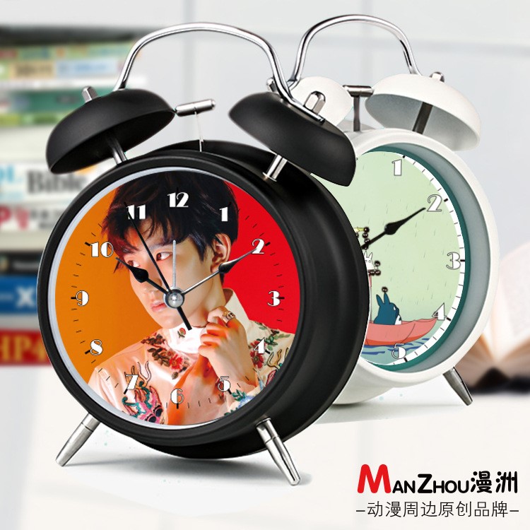 DIY來(lái)圖定制明星TFBOYS源創(chuàng)意靜音打鈴鬧鐘金屬烤漆外殼帶夜燈