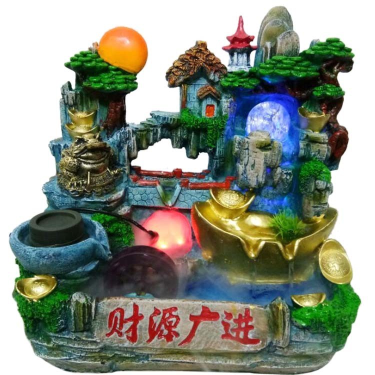 創(chuàng)意假山盆景 流水噴泉 室內(nèi)擺件 批發(fā)招財風水輪加濕器家居飾品