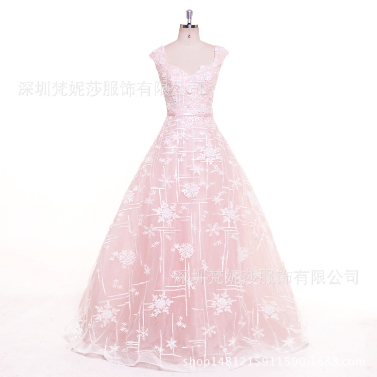 婚紗禮服2019新娘粉色蓬裙新款 婚紗影樓禮服批發(fā)商 彩色婚紗新娘