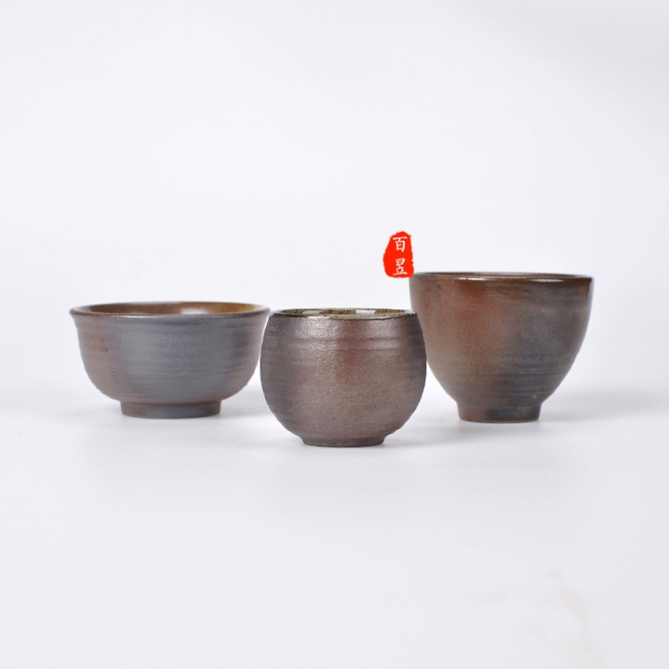 百昱粗陶仿柴燒手工陶瓷功夫茶杯創(chuàng)意禮品定制logo茶碗個(gè)人杯