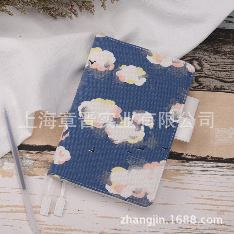 日式布面藍天白云A6記事手賬本創意旅行日程計劃筆記本定制壓logo
