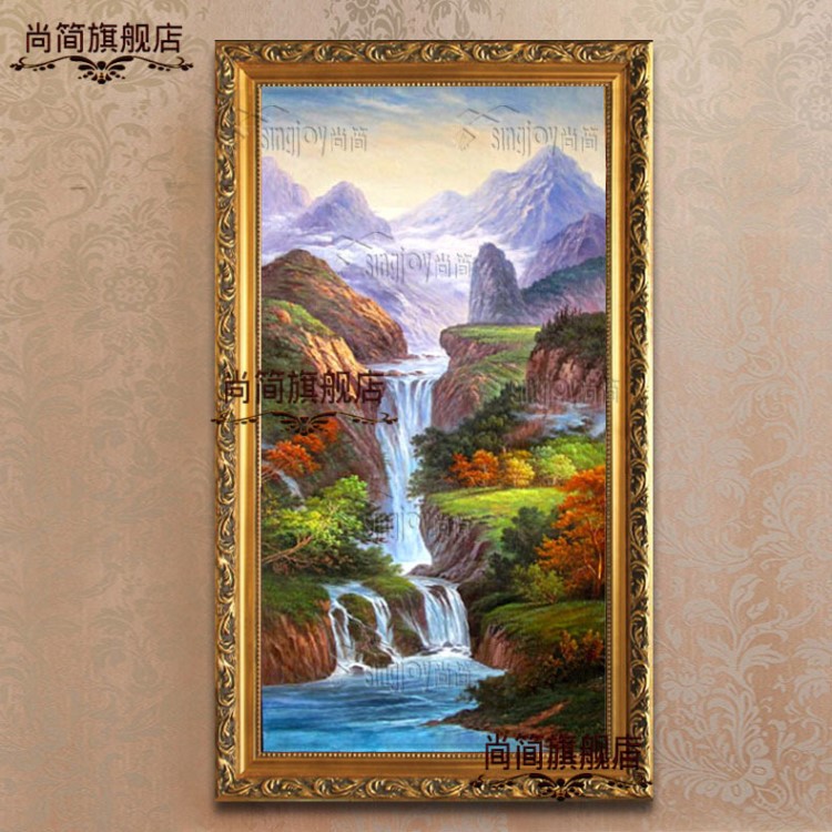 御艺手绘油画 欧式现代风景装饰画竖版单幅玄关走廊手绘壁画油画