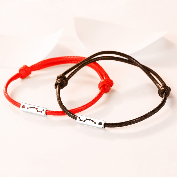 麗銘情侶韓版925本命紅繩手鏈 復古時尚銀七夕星辰串珠編織手環