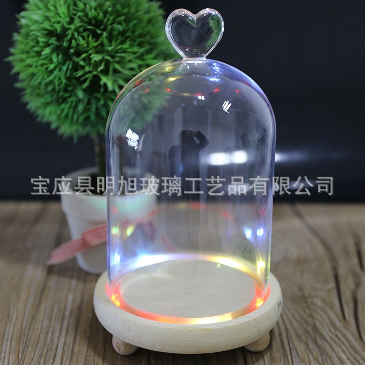 永生花玻璃罩保鮮花罩子底座帶燈蛋糕微景觀粘土古玩工藝品防塵罩