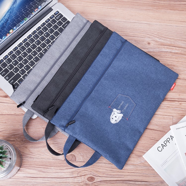 得力72402双拉链a4布袋手提式便携简约装文件资料学生试卷的袋子