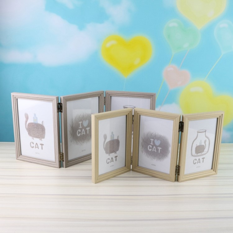 新款創意三聯折疊可愛木質相框 個性簡約家居裝飾擺臺工藝品擺件