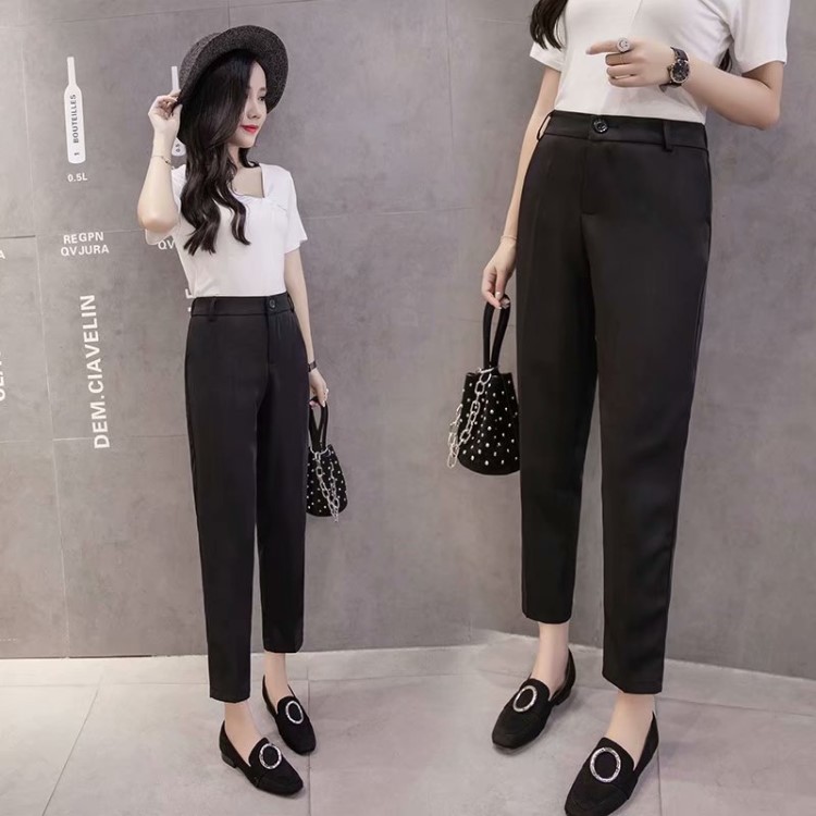 實拍2018夏季新款韓版寬松顯瘦九分哈倫褲黑色西裝小腳女褲潮薄款