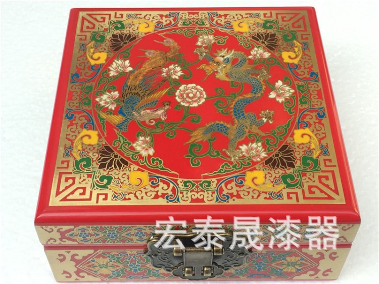 批發(fā)平遙漆器禮品包裝盒   古典中式鑲嵌銅絲工藝品首飾盒