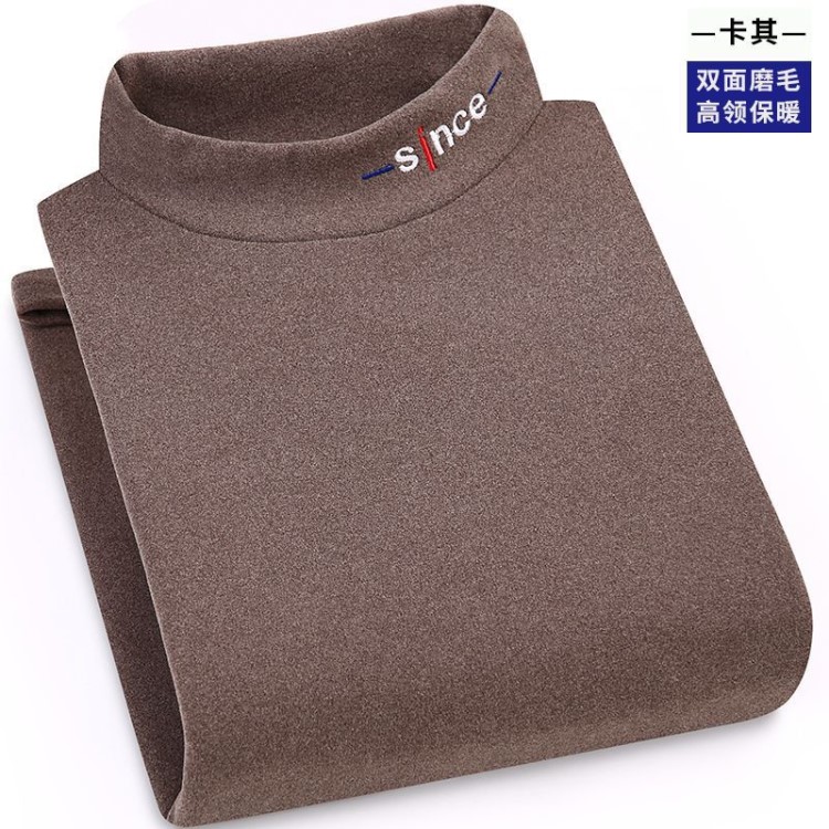 秋冬新品 德絨長(zhǎng)袖t恤男韓版修身加絨保暖衛(wèi)衣彈力色刺繡半高領(lǐng)