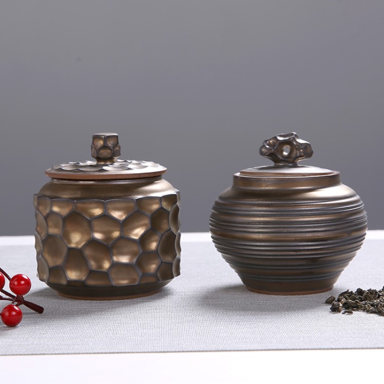 廠家窯變金屬釉茶葉罐陶瓷中號小號復(fù)古瓷器存茶罐批發(fā)密封盒定制
