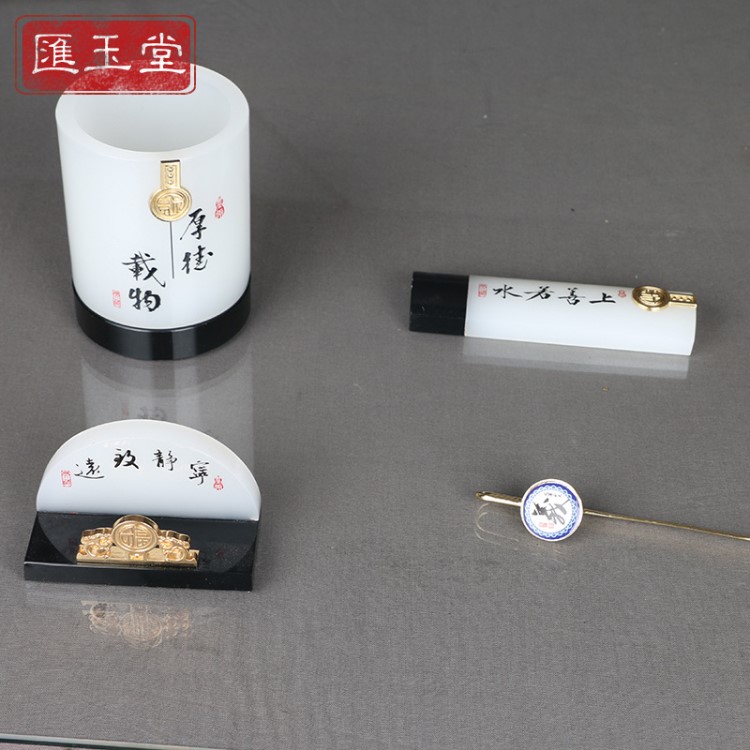 現(xiàn)代文房四件套 黑白琉璃工藝品擺件 文房四寶套件 琉璃工藝品