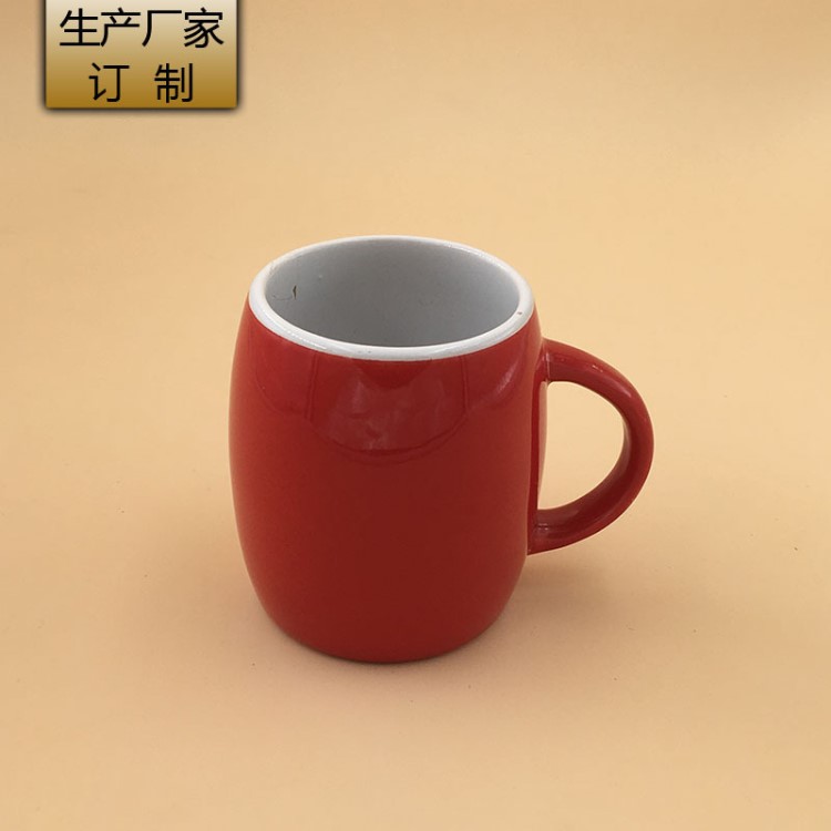 廠家定制內(nèi)彩雙開模具杯子生產(chǎn)外貿(mào)酒桶陶瓷杯創(chuàng)意大紅馬克杯