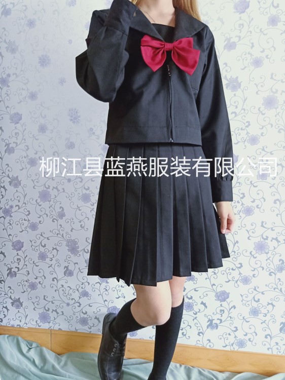 春季黑白色不透面料長袖水手服無本關西襟jk制服高溫壓褶軟妹班服