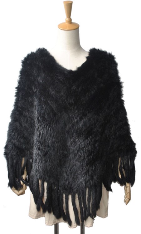 外贸皮草厂家直销 yr-674 兔毛加密加厚手工编织流苏斗篷