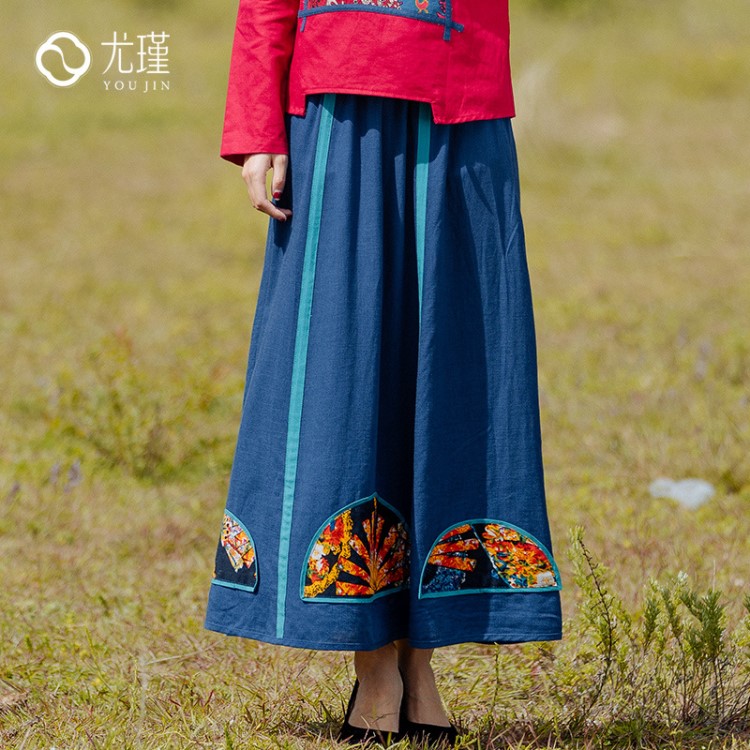 清倉19秋季新款原創民族風女裝復古棉麻半身裙中式文藝范長裙女