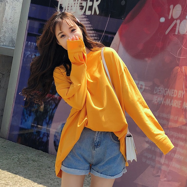 2019秋裝新款網(wǎng)紅女裝中長款寬松直筒韓版圓領(lǐng)色衛(wèi)衣女一件代發(fā)