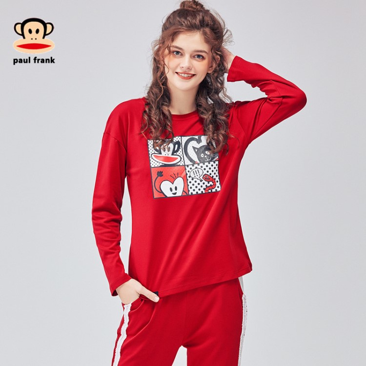 Paul Frank/大嘴猴睡衣女秋棉卡通長(zhǎng)袖女士家居服套頭全棉套裝