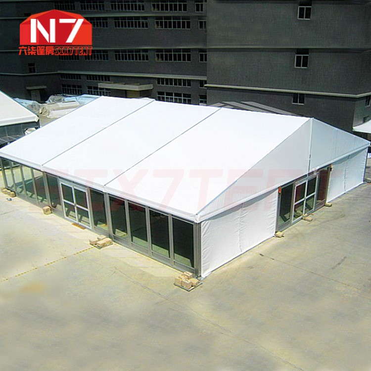 定制款鋁合金會展篷房 帶邊窗透光立柱式帳篷 雙斜坡活動蓬房租賃