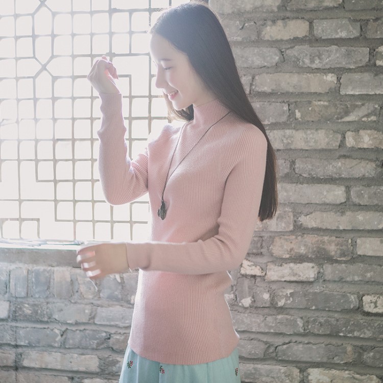 2018秋季新品文藝小清新色套頭毛衣長袖打底衫 百搭針織衫女