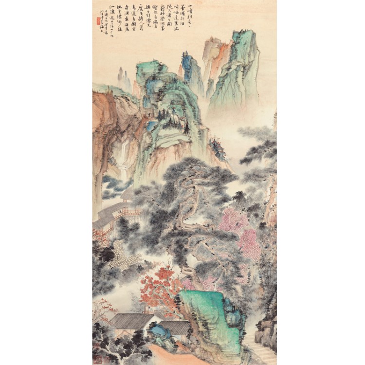 代理批發(fā)國畫山水畫藝術(shù)微噴名人書畫裝裱胡也佛-石濤山水作品