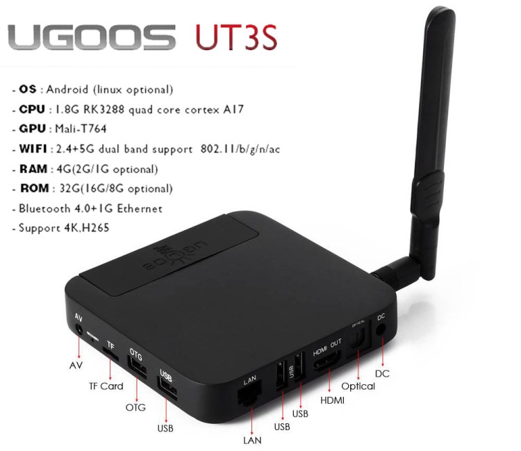 UGOOS UT3S 安卓机顶盒 RK3288 网络播放器 2G+16GB