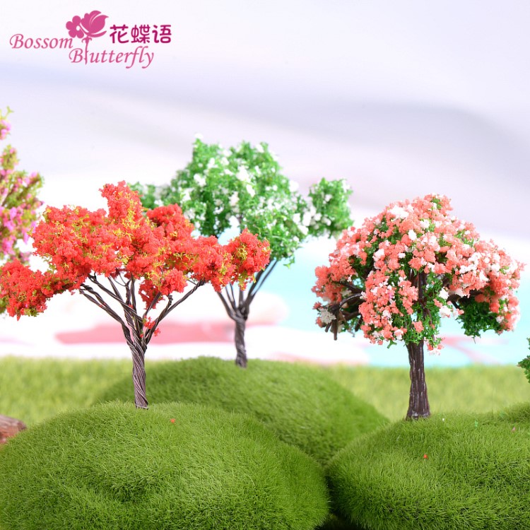 微景觀仿真櫻花樹(shù)  多款可選創(chuàng)意塑料花擺件 房子模型別墅花草配