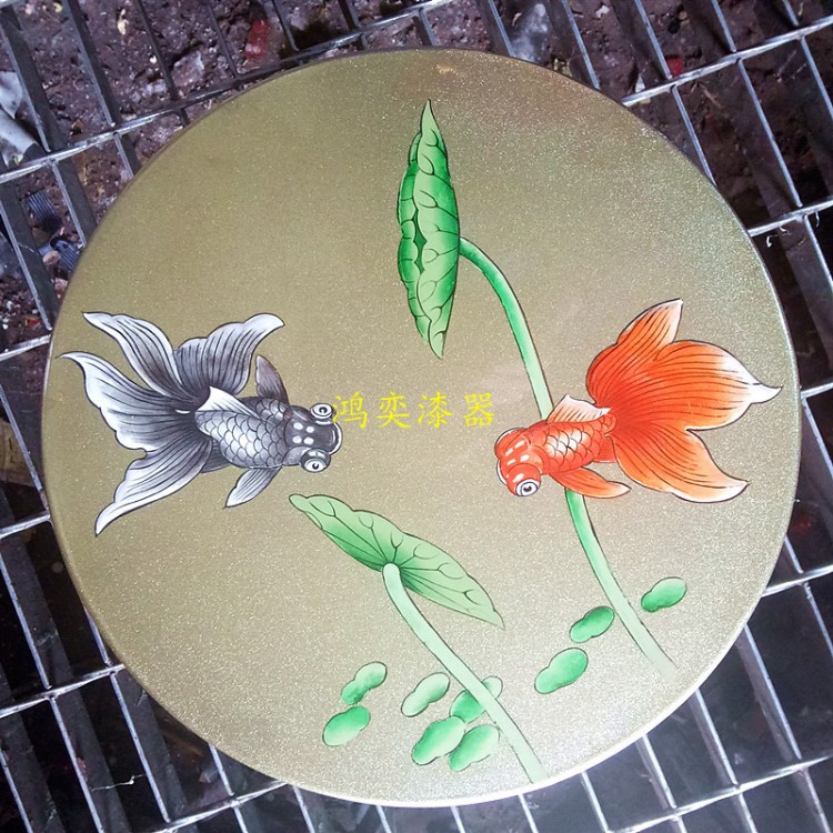 創(chuàng)意漆器木質(zhì)擺件工藝禮品手工漆畫(huà)描金彩繪中式客廳家居圓盤(pán)飾品