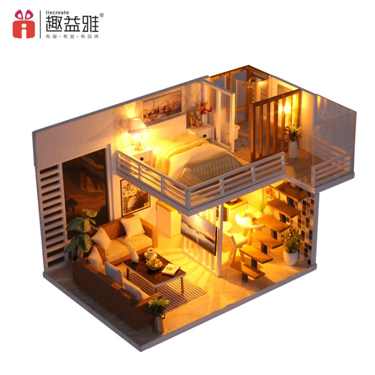 趣益雅一件代發(fā)DIY小屋簡雅 過家家玩具 拼裝益智玩具木質(zhì)娃娃屋