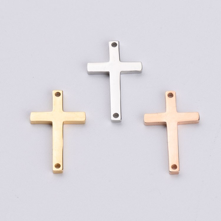 雙孔十字架小吊墜  鏡面不銹鋼DIY飾品配件 11*18mm